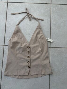 NWT Anthropologie Neutral Beige Tie-Halter Button Front Camisole